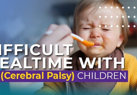 Child with cerebral palsy struggling during mealtime